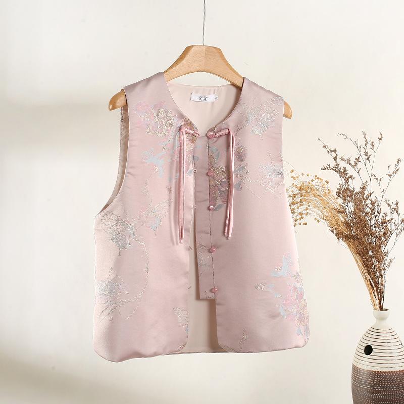 

Vintage buckle temperament year women festive top vest vest XXXL [Recommended 138-75kg]