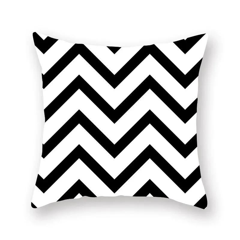Black White Geometric Pattern Cushion Cover Polyester Sofa  Upholstery Pillowcase Home Decor