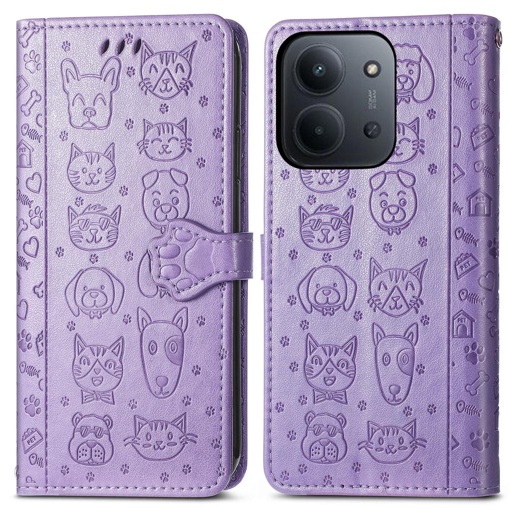 Phone Case For Xiaomi Redmi 15C 4G (EU) (173mm)/15C 5G (EU) (173mm)/Poco C85 4G (173mm) Flip Wallet Leather Cover with Cute Cat Dog Pattern