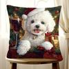 Bichon Frise Wine Christmas Double Sided Pillowcase Zip Closure Living Room Bedroom Decor Cushion Case