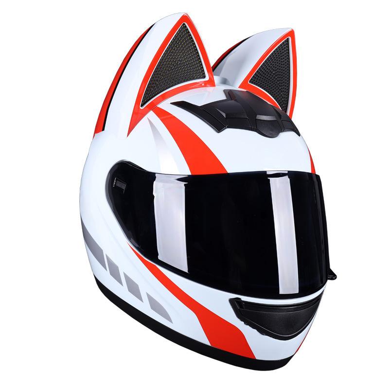 Electric Motorbike Helmet Female Cat Ear Full Helmet Summer Bluetooth Motorbike Full Helmet