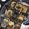 Black Gold Gilded Mystic Tarot Deck, Divination Tool with Luxury Finish 12*7cm 78 Pcs Waterproof Cards Based on Rider System