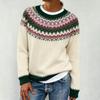 Women's 2025 Autumn/Winter Round Neck Color Block Loose Knit Sweater - Fashionable Pullover