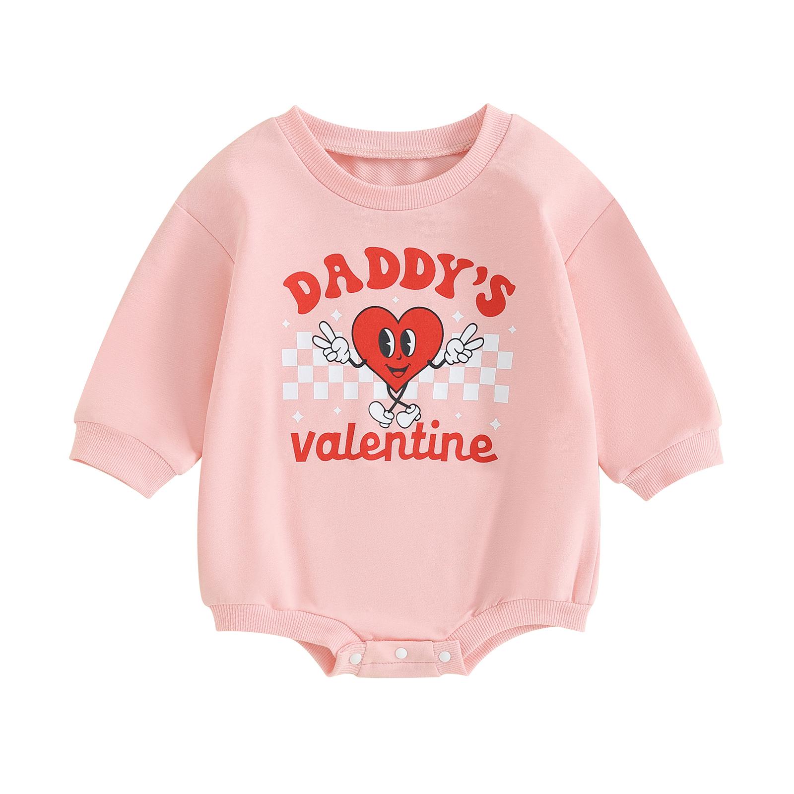 

Комбинезон на День святого Валентина для маленьких девочек, 6 месяцев, 12 месяцев, 18 месяцев, 24 месяцев, с длинными рукавами и круглым вырезом, свитшот с сердечком и буквенным принтом, комбинезон 0-6 Months розовый
