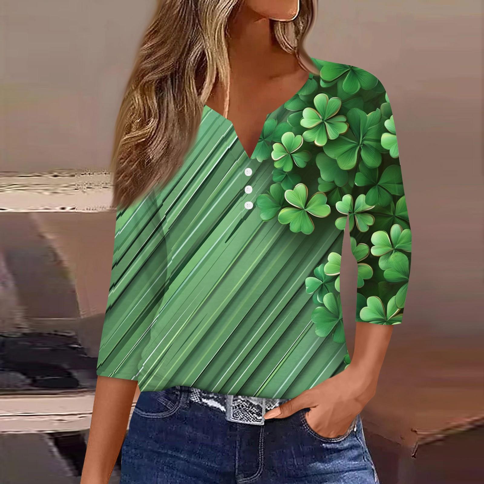 

Женский стильный повседневный круглый вырез рукав три четверти St. Футболка с принтом ко Дню Святого Патрика L армия зеленый