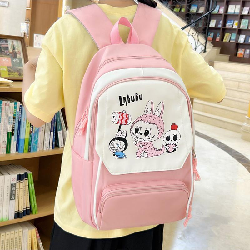 4-teilige Sets LABUBU Schulrucksack Niedlicher Cartoon Große Kapazität Schüler Klassentasche Junior High School Schüler Schultasche Rucksack mit hohem Wert CLE