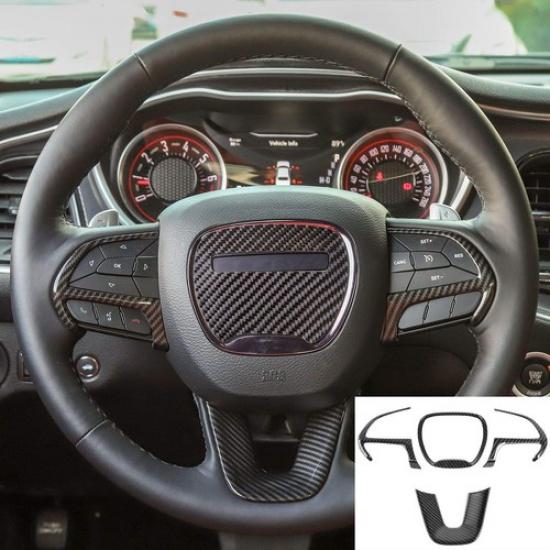 Steering Wheel Cover Trim For Dodge Durango 14+ Challenger Charger 15+ Carbon