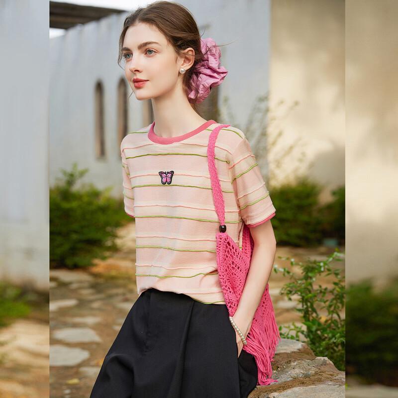 

Women s Striped Butterfly Short Sleeve T-shirt XL