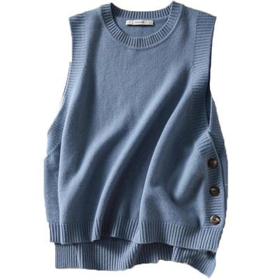 Women's Knitted Wool Vest: Short Round Neck Sweater for Layering In Spring and Autumn.