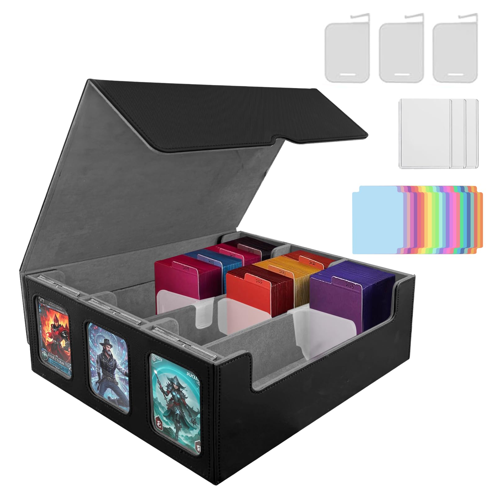 

Amonel Deck Trading Card PU Large 3 24 Dividers with Compatible with and Other Card Games with Gray 3 Case, Case, Leather, 3-Column Storage, 2100+