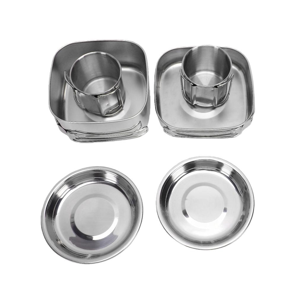6Pcs Camping Cookware Set Portable Stainless Steel Cooking Kit with Pot and Pan for Outdoors Picnic Hiking CW 304 6