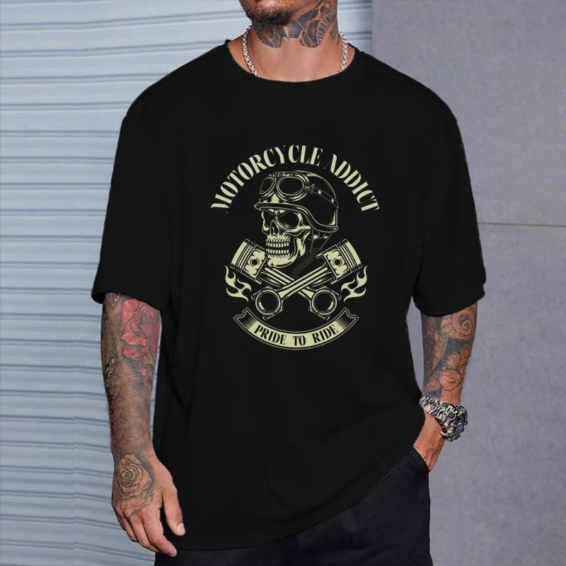 Motorcycle Addict Biker Chopper Bobber Motard Motorrad Summer Short Sleeve Plus Size Print Men T-Shirt Summer  T Shirt
