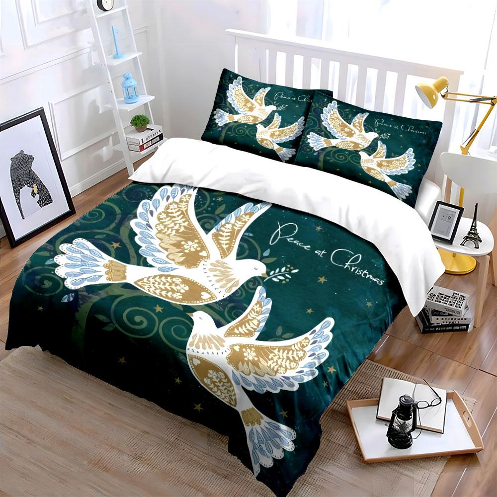 Christmas Peaceful Dove Set Decor Soft Comfortable Duvet Cover Bedding Set Included 1*Duvet Cover & 2*Pillowcases, Gift