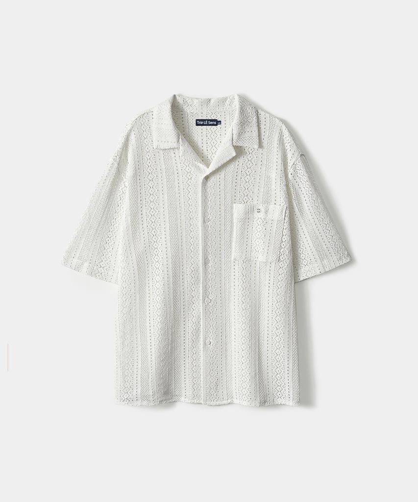 TRIP LE SENS Patterned Crochet Half Shirt_White