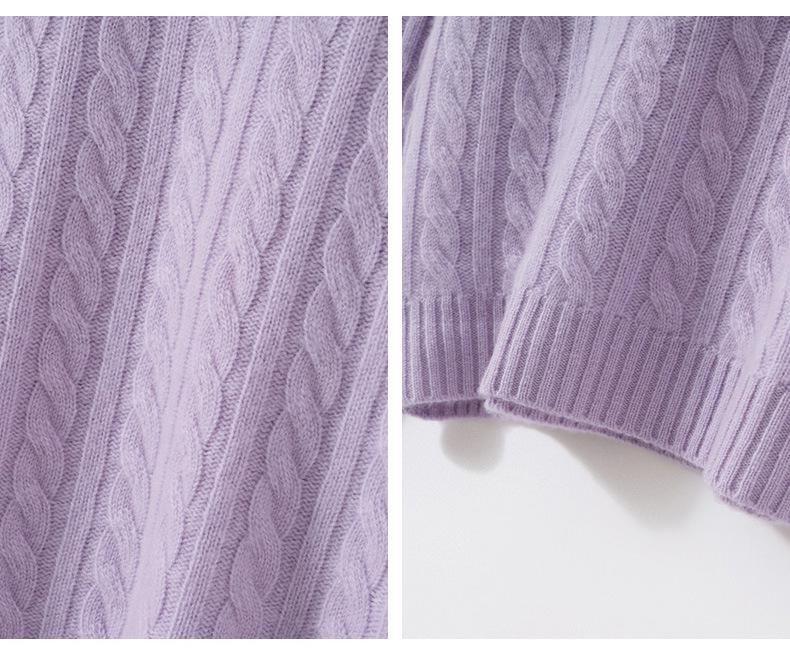 Damen-Farbblock-Kaschmirpullover - Herbst/Winter 2025: Dick, Locker, Rundhals, Zopfmuster, Schlankmachend, Lässiger Stil