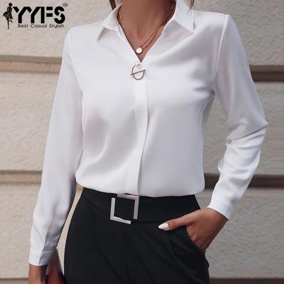 Kadın Modası Günlük İlkbahar Sonbahar Düz Renk Desen Uzun Kollu POLO Yaka Bluzlar ve Gömlekler