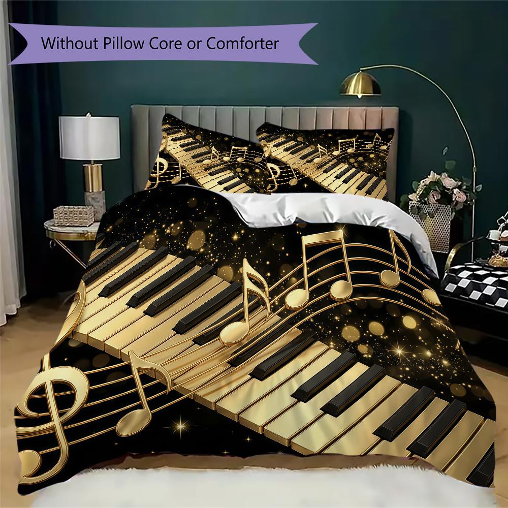 Dynamic Music Melody Pattern Bedding uilt Set uilt Cover Pillowcase Home Decoration Birthday Gift (1 * duvet cover + 2 * pillowcase without core)