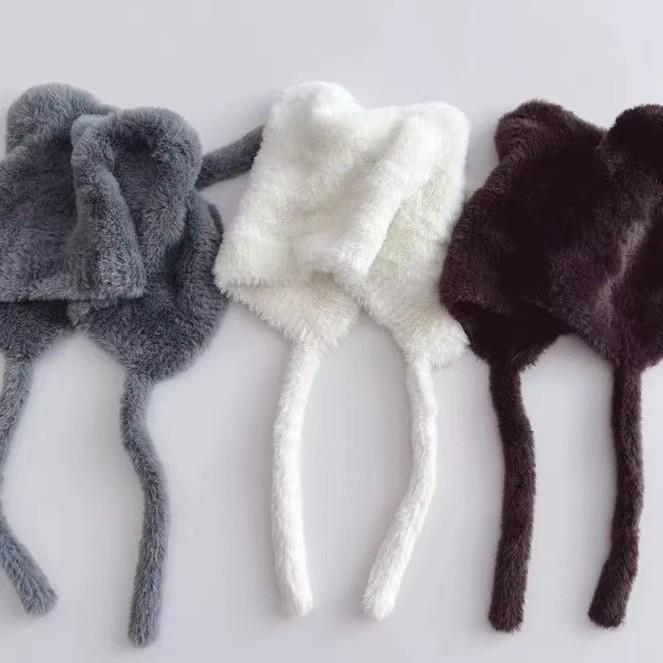 Children's Cute Kitten Ear Muffs Hat - Plush, Knitted, Windproof, and Warm Solid Color Headwear