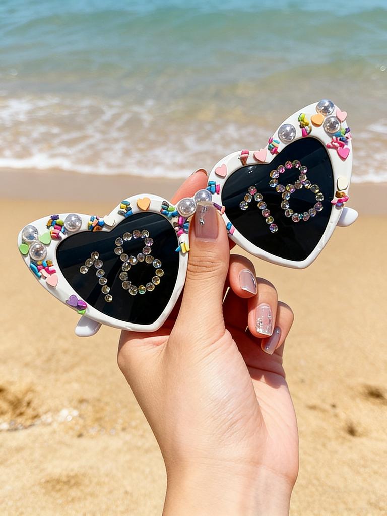 2026 Lovely Birthday Gift with Diamond-encrusted and Pasted Sunglasses for Women Cute Sun Glasses Romantic Party Gift KJ186
