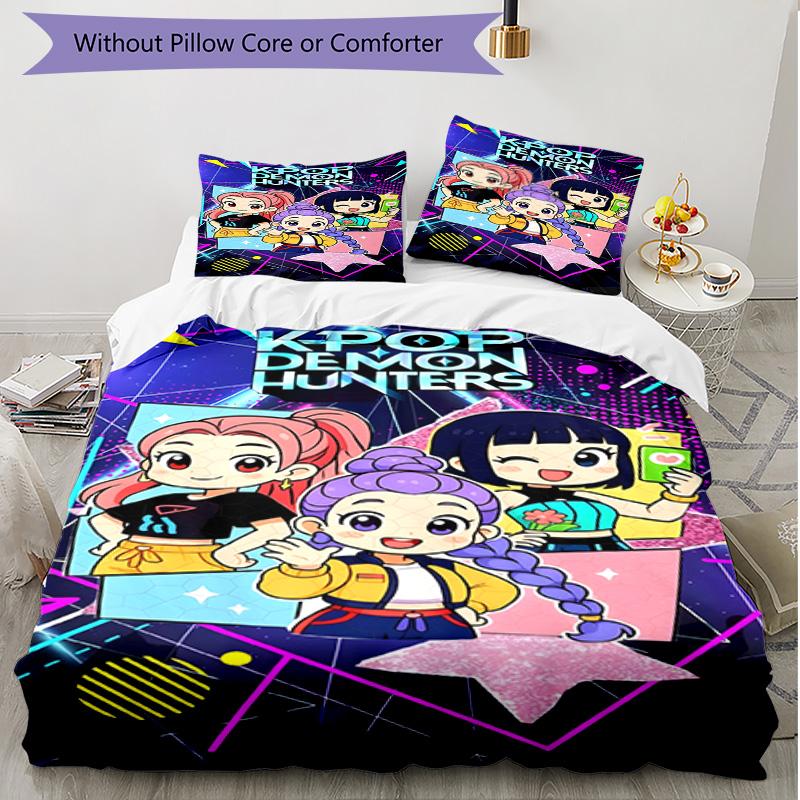 3pcs Duvet Cover Set (1*Duvet Cover + 2*Pillowcase, Without Core), KPop Demon Hunters Print Soft All‑Season Bedding Set, Home Bedroom Decor Gift
