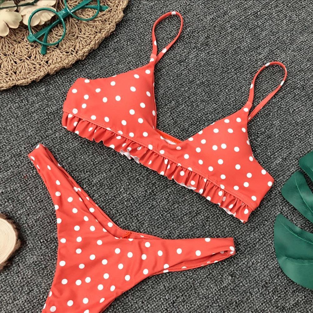 Sexy Polka Dot Flounce Bikin Set Swimsuit Women Swimwear Two Piece Bathing Suit Triangle Bikini