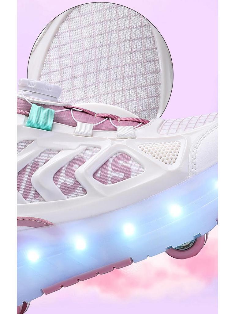 Children's Four-Wheel Luminous Roller Shoes with Rotating Buckle and Flashing Wheels