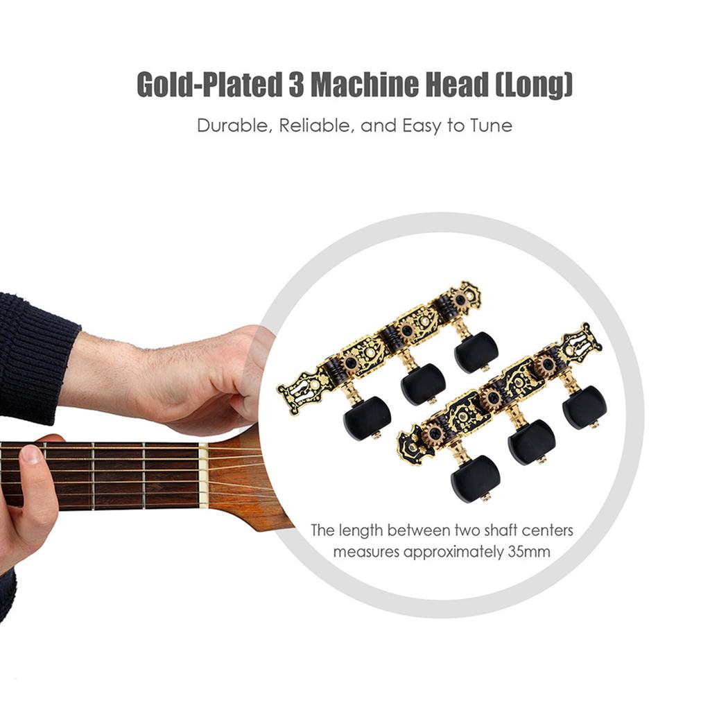Alice AO 020HV3P 1Pair(Left + Right) Classical Guitar Tuning Key Gold  Black Plated Peg Tuner Machine Head(long) String