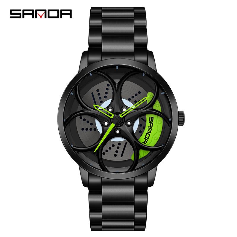 Sanda TEMU Men's Waterproof Quartz Watch with Hollow Dial and Steel Band
