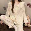 Women's Cartoon Lace Peter Pan Collar Cotton Pajamas - Long Sleeve, Spring/Fall, Winter Style