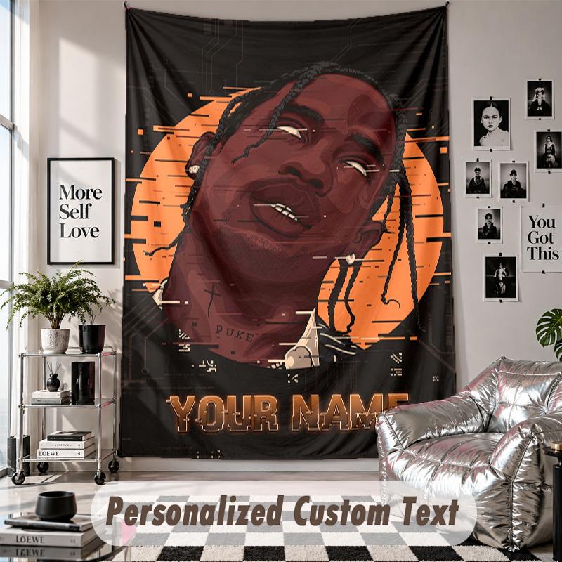 Wall Hanging Tapestry With Custom Name & Text, Travis Scott Decorative Tapestry For Bedroom