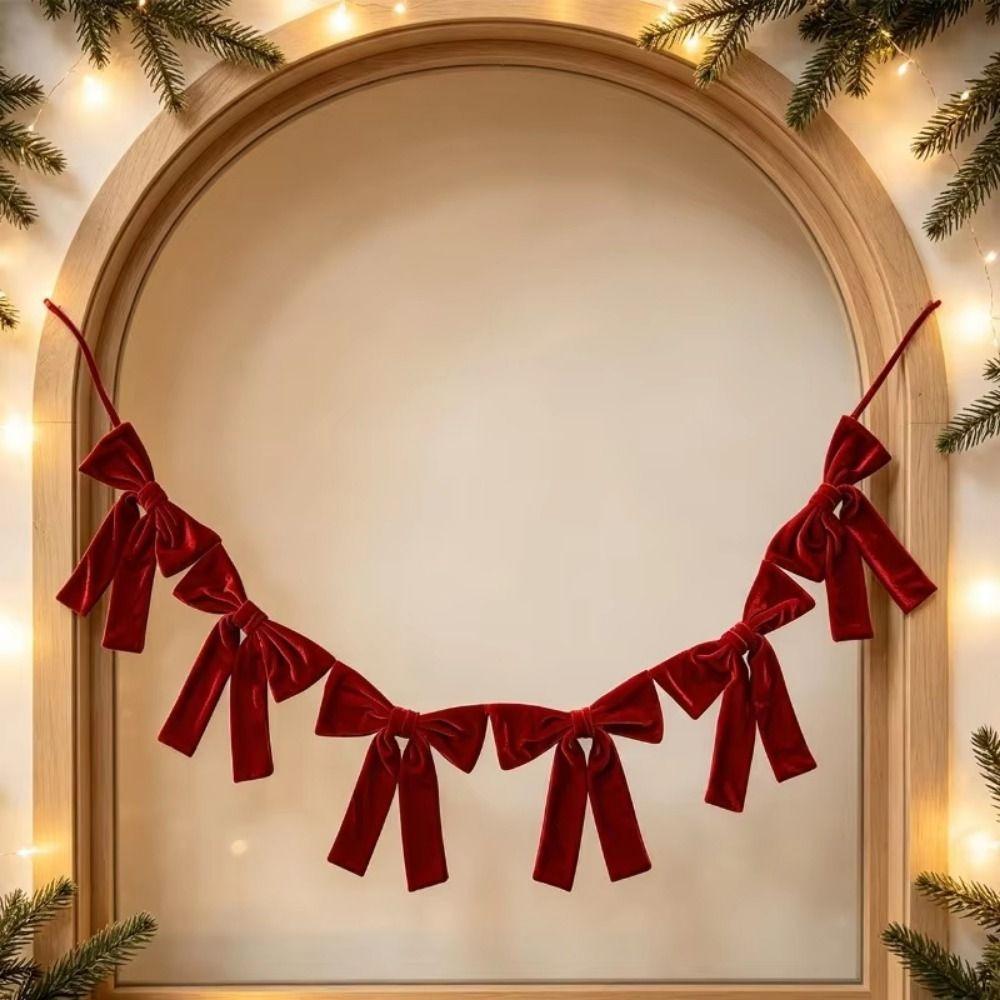Soft Christmas Velvet Party Bow Creative Velvet Bow Garland Banner  Wedding Decor