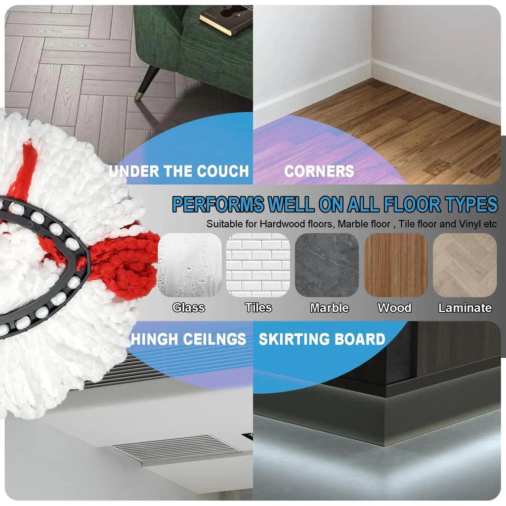 Microfibre Mop for Vileda Turbo 2-in-1, Mop Head for Vileda Turbo Spin Mops Easy Wringing 2-in-1, Spin Mop For All Floor Types