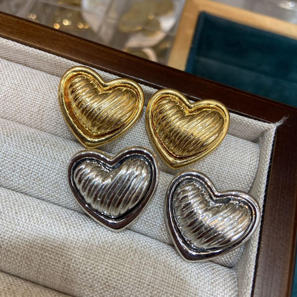 Design Sense Double Match Color Love Stud Earrings Women Versatile High Sense Copper Plated 18K Gold Earrings New