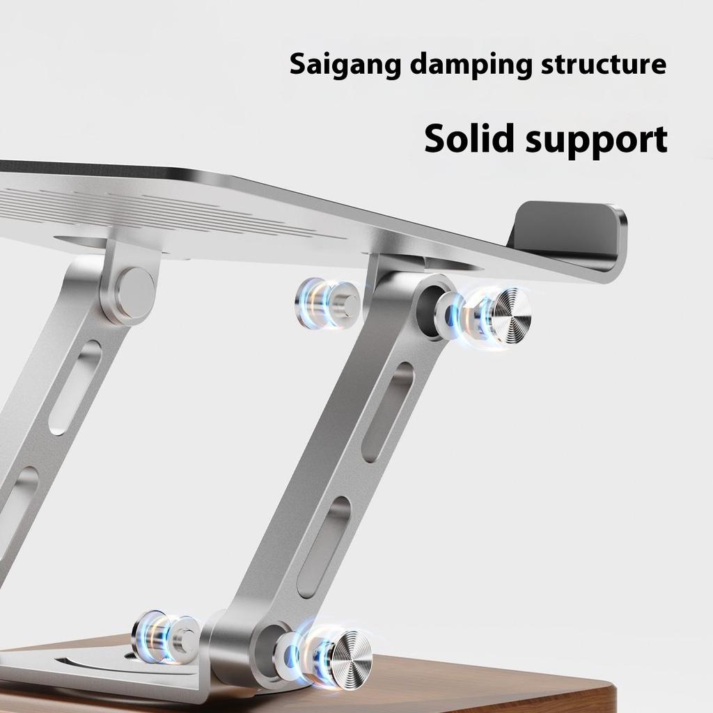 J27 Adjustable Tablets Laptops Cooling Stand Riser Wooden Base Metal Rotating Foldable Desktop Bracket