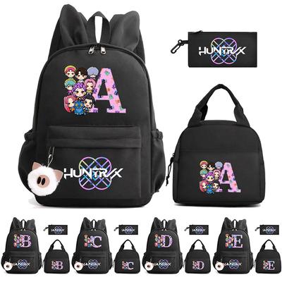 3Pcs/set 26 English Letter K-Pop Demon Hunters Printed Large Capacity Backpack with Lunch Bag Pengcil Case for Teenager Girl Boy Bookbag Travel Bag
