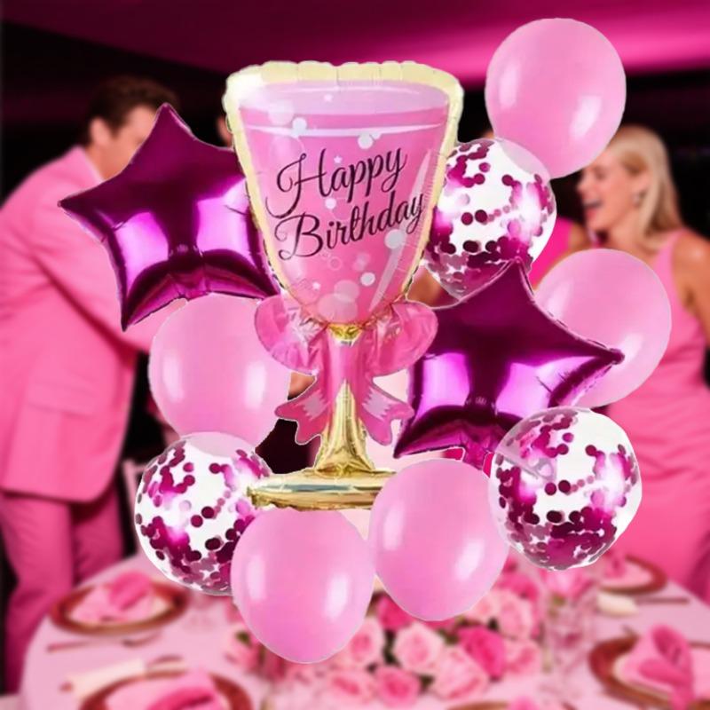 

A set of 11-piece pink wine glasses with aluminum film balloons is very suitable for birthday party decoration and theme party decoration balloons