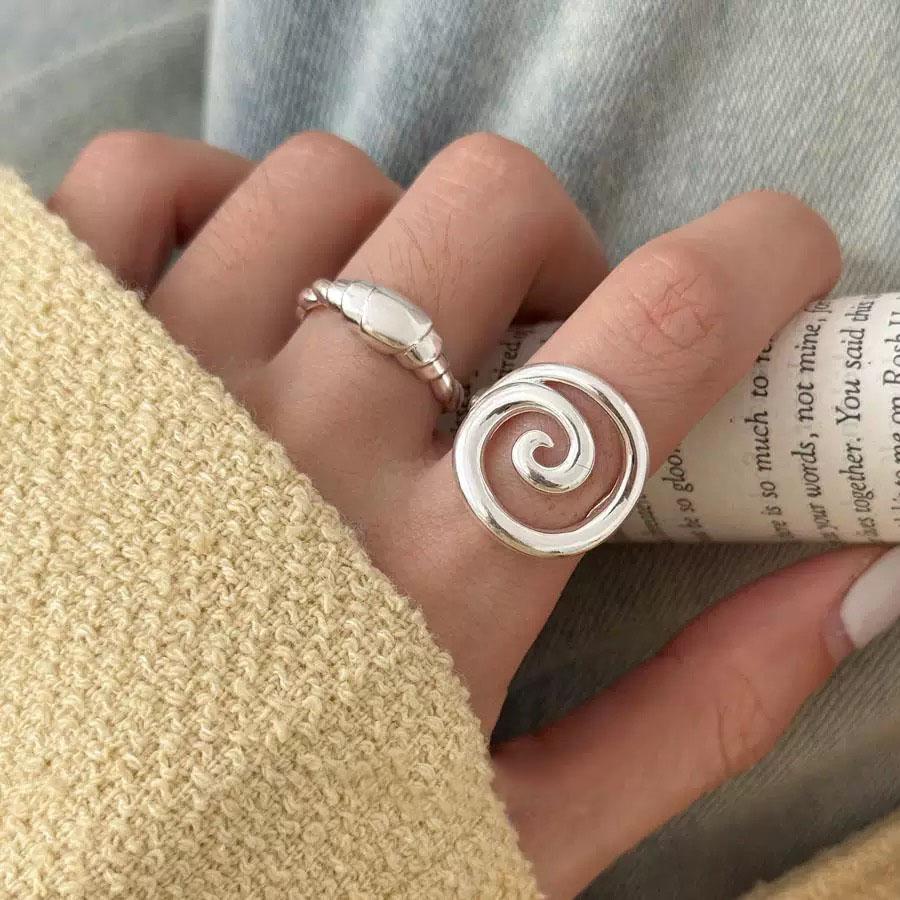 925 Silberringe für Damen Paar Minimalistisch Handgefertigt Einfach Runder Linienring Party Schmuck Geschenk Allergievorbeugend