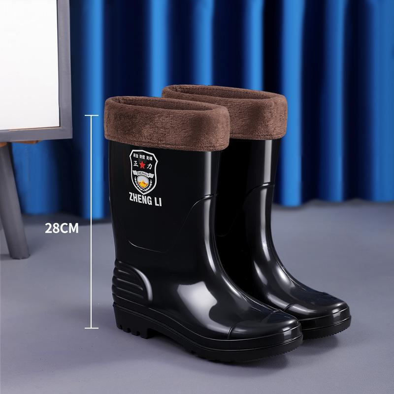 Thick-soled wear-resistant solid color men's lightweight high-top men's warm high-top waterproof mid-high non-slip rain boots thick model