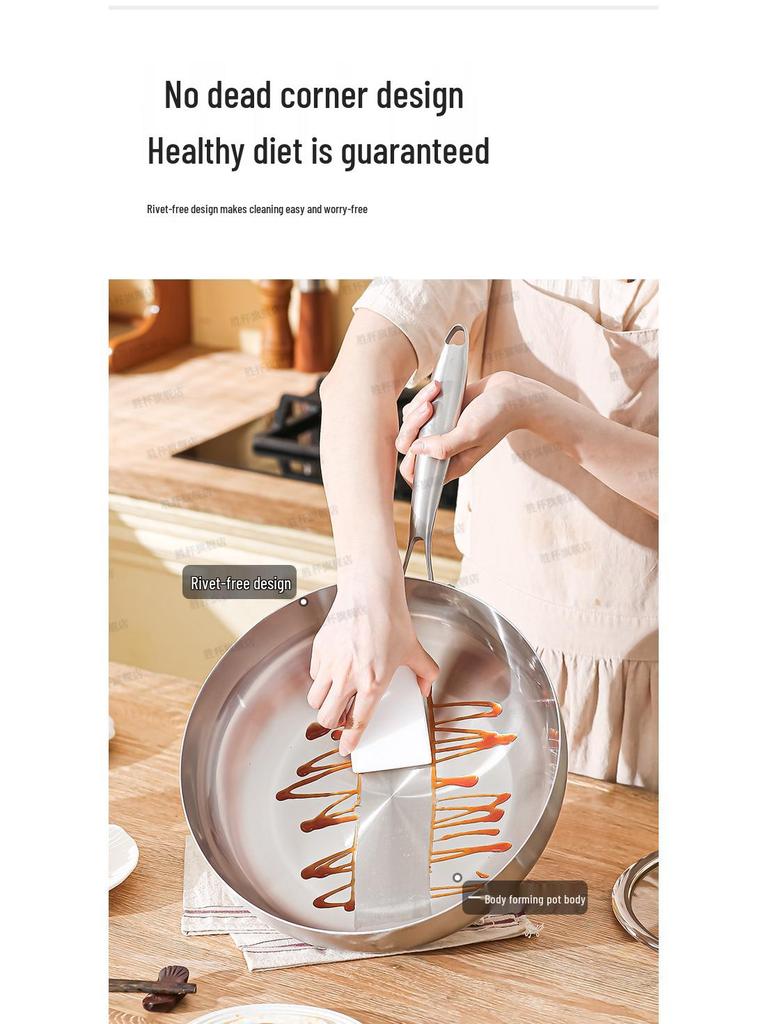 316 Stainless Steel Non-Stick Wok, Flat Bottom, Induction Compatible, Deepened Stir-Fry Pan