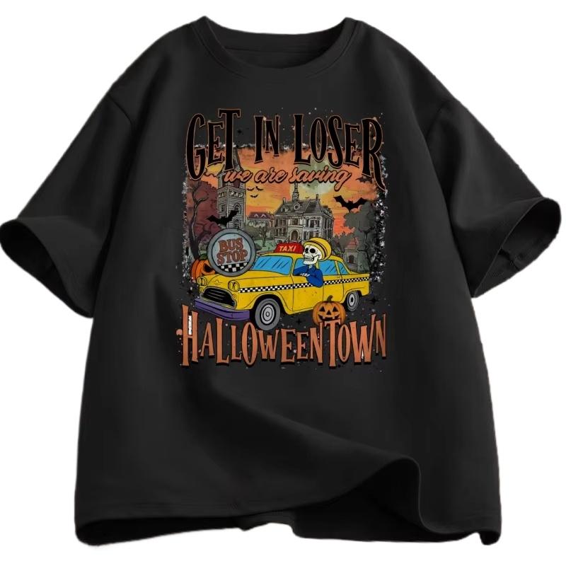 

Halloween Spooky Season T Shirt Pumpkin Get in Loser Tshirt Vintage Funny Fall Tshirt Summer Round Neck Womens Clothing Tees 4XL