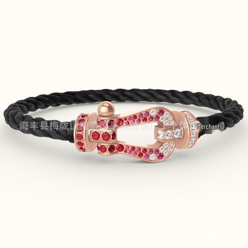Diamond-Inlaid Red String Horseshoe Bracelet, Women s 18K Rose Gold Luck Bracelet - Fashionable Couple Style. 20cm [Fits wrist under 19cm]