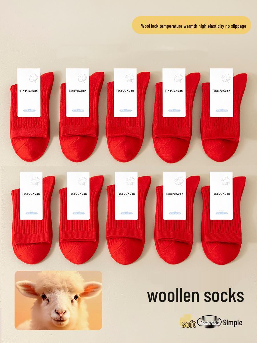 Women s Mid-Calf Red Wool Socks - Lucky Year for Autumn & Winter, New Year/Wedding, Couple s Pair, Year of the Horse. Cashmere Red Socks Women (1 Pair)