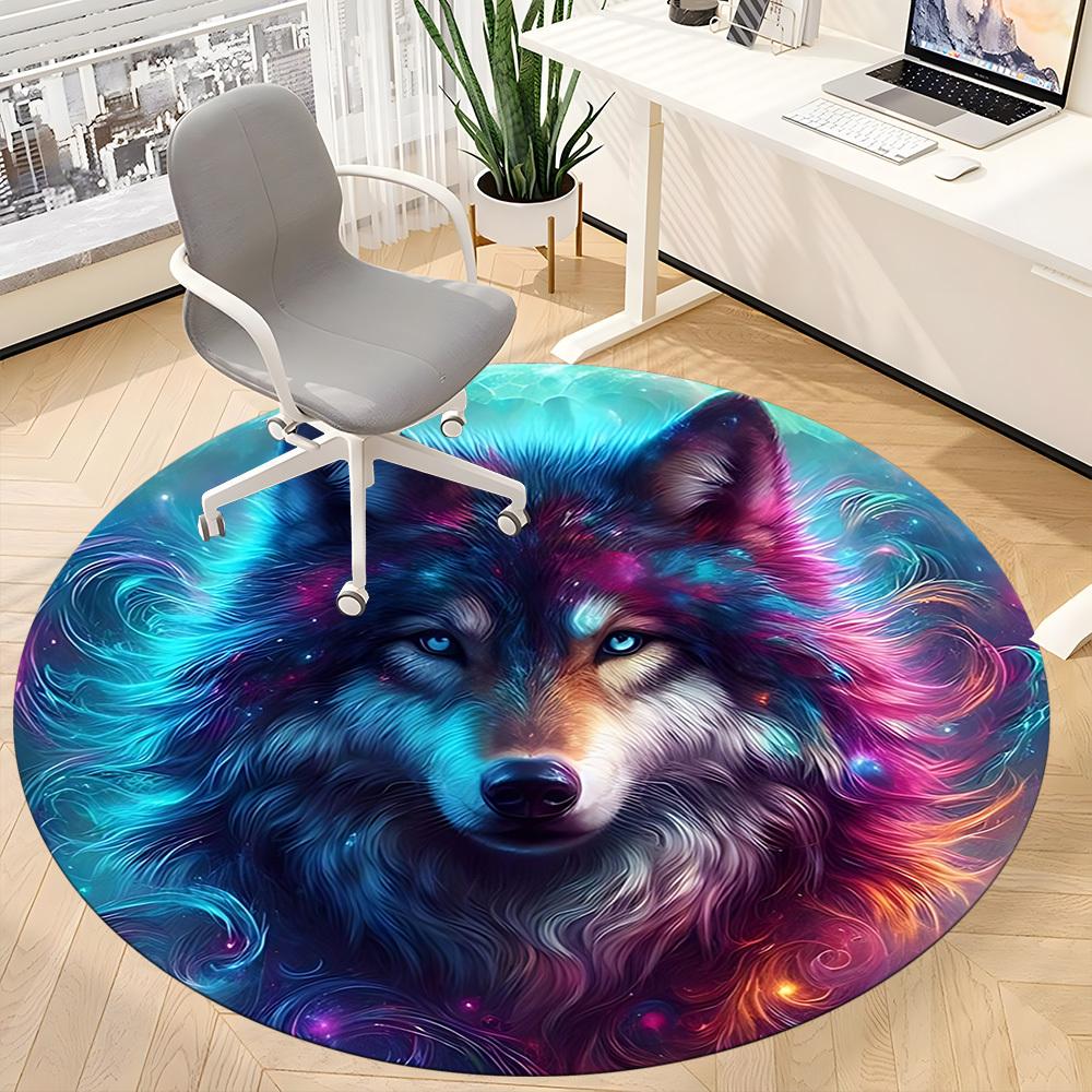 1 Stück Wolf Galaxie Druck Stuhlteppich für Büro Rutschfest, Waschmaschinenfester Teppich für Büro, Zimmer - Feiertagsdekoration, Maschinell hergestellt yy251016089