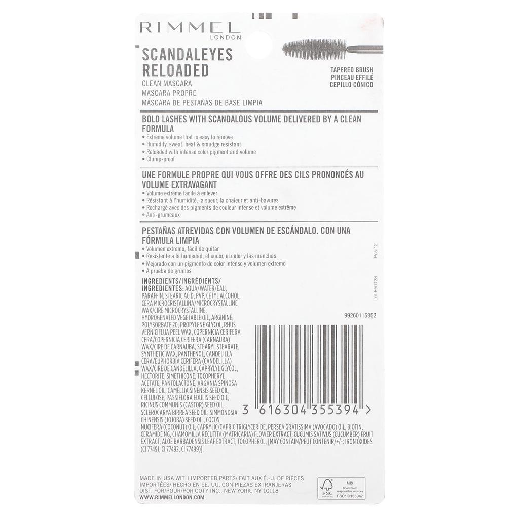 Rimmel London Scandaleyes, Reloaded Mascara, 001 Extreme Black, 113 ml (12 ml)