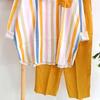 2Pcs/Set Shirt Pants Set Long Sleeve Casual Trendy Elastic Waist Breathable Daily Garment Polyester Stripes Blouse Pants Suit Spring Clothes