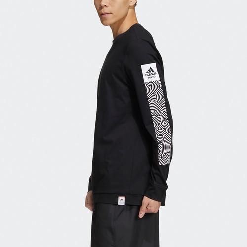 adidas Printed Loose Fit Long-Sleeve Breathable Sports T-Shirt for Men, Black