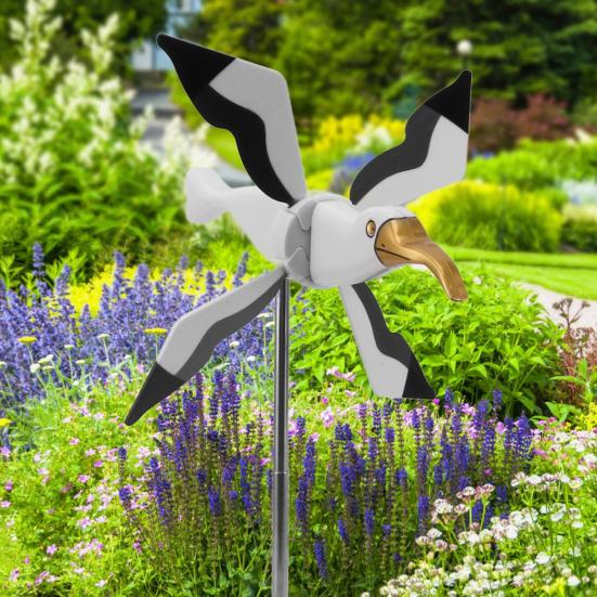 Seagull Windmill Garden Stake Outdoor Flying Bird Wind Spinner Plastic Seagull Animal Whirligig Ornament for Lawn Yard Decor