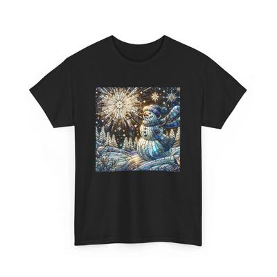 Unisex Erwachsenen Feiertags T-Shirt Glasmalerei Stil Kunst Schneemann Winter Schneeflocken