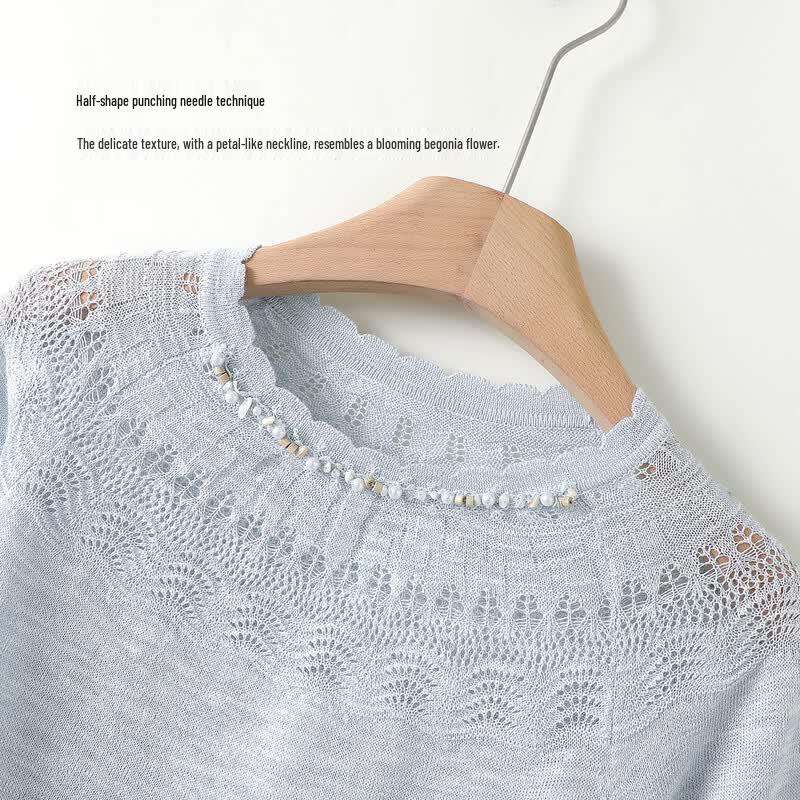 Women's Summer Hollow Knit Short Sleeve T-Shirt