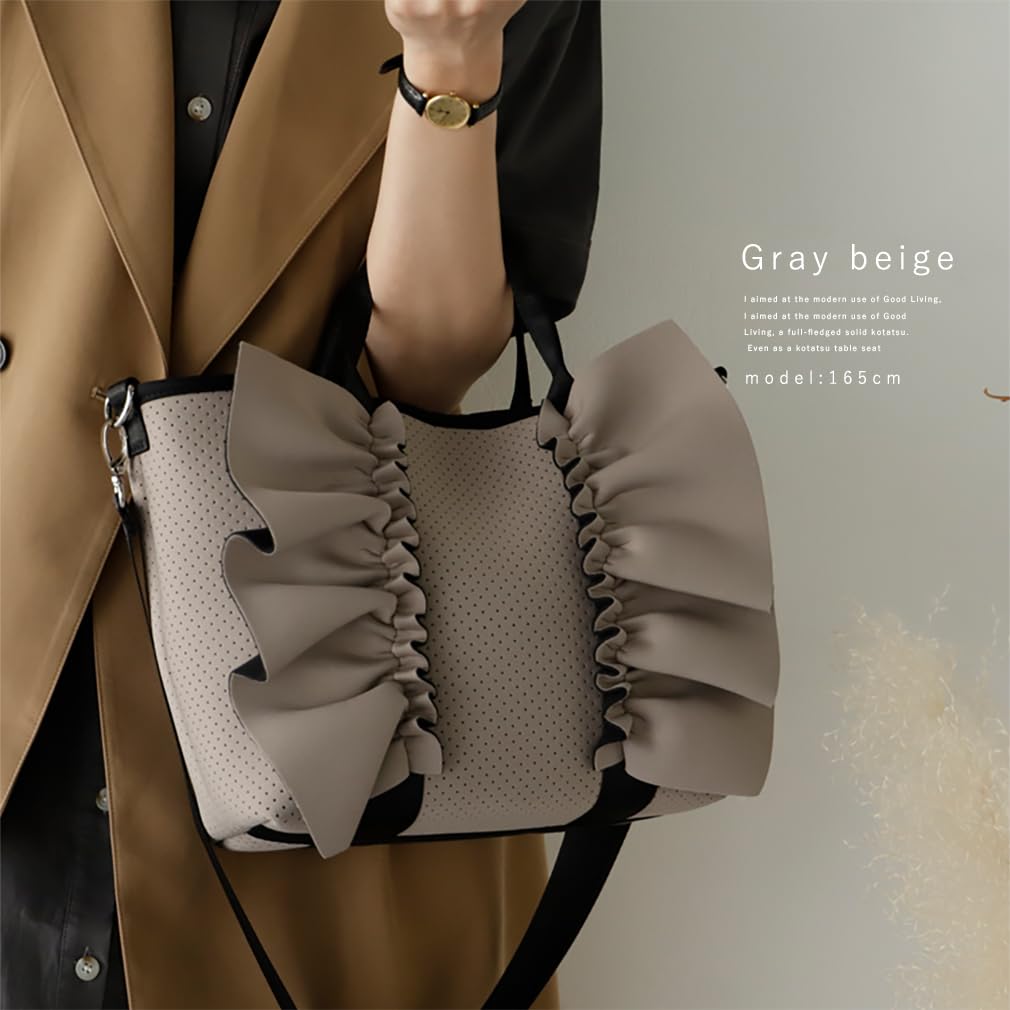 Vita Felice Neoprene Frill Tote Bag for Women [VITAFELICE] 2-way ubb-sp-0239 (Gray Beige)